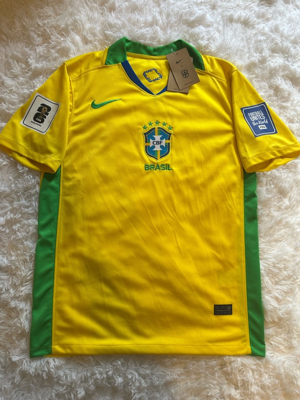 Nike Yellow & Green Brazil Soccer Jersey with CBF Crest